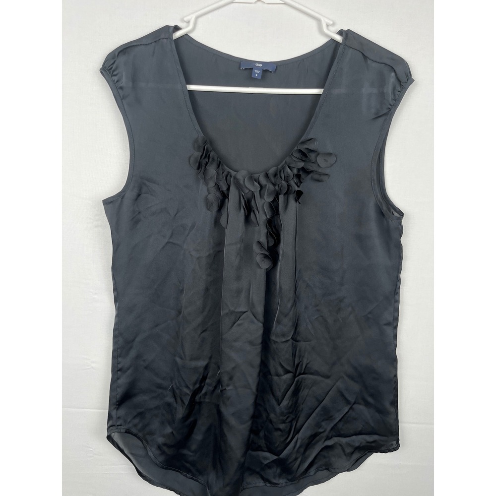 Gap Sleeveless Blouse Womens Small Ruffle Neck Scoop Top Black S
